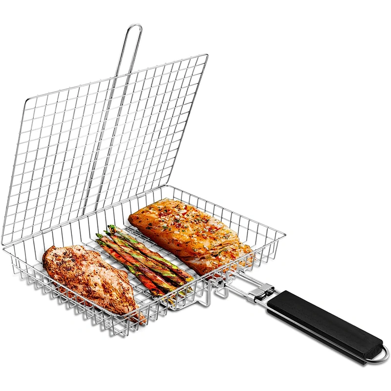 Stainless Steel Grilling Basket with Portable Removable Handle